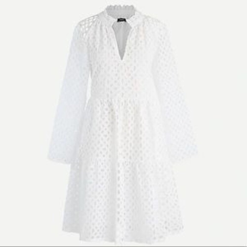 J. Crew Tiered Popover Mini Dress in White Embroidered Eyelet - Size XS Vacation